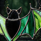 Green Bat Stained Glass Suncatcher, Tiffany-inspired Halloween Window Hanging, Handmade Gothic Decor by AuroraeGlass — photo 7