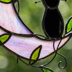 Black Cat Window Hanging on Purple Crescent Moon with Green Leaves by AuroraeGlass — photo 4