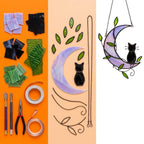 Black Cat Window Hanging on Purple Crescent Moon with Green Leaves by AuroraeGlass — photo 5