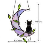 Black Cat Window Hanging on Purple Crescent Moon with Green Leaves by AuroraeGlass — photo 9