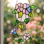 Pink and Purple Flower Window Hanging with Trailing Leaves and Basket Design by AuroraeGlass — photo 6