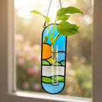 Blue Sun Window Hanging with Clear Tube Holder and Chain by AuroraeGlass — photo 5