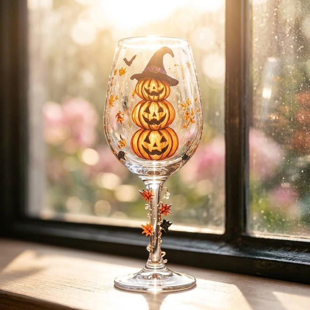 Halloween Decorative Goblet with Stacked Pumpkins and Witch Hat by AuroraeGlass — photo 9