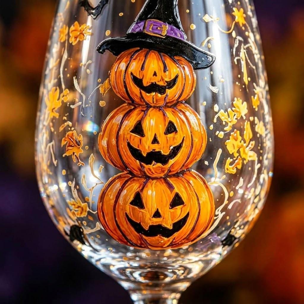 Halloween Decorative Goblet with Stacked Pumpkins and Witch Hat by AuroraeGlass — photo 2
