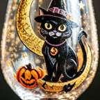 Halloween Decorative Goblet with Black Cat, Crescent Moon and Pumpkin by AuroraeGlass — photo 3