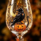 Halloween Decorative Goblet with Black Bird, Pumpkin and Crescent Moon by AuroraeGlass — photo 2