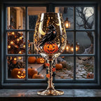Halloween Decorative Goblet with Black Bird, Pumpkin and Crescent Moon by AuroraeGlass — photo 7