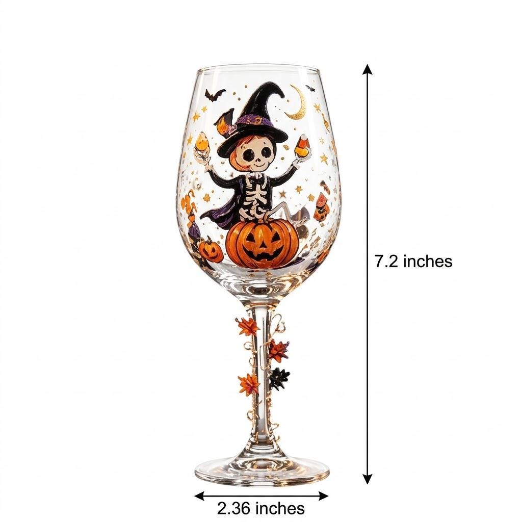 Halloween Decorative Goblet with Skeleton, Pumpkin and Purple Witch Hat by AuroraeGlass — photo 10