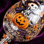 Halloween Decorative Goblet with Skeleton, Pumpkin and Purple Witch Hat by AuroraeGlass — photo 3