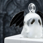 Ghost Ornament with Black Side Wings and Downturned Eyes, Halloween Hanging Decor by AuroraeGlass — photo 5