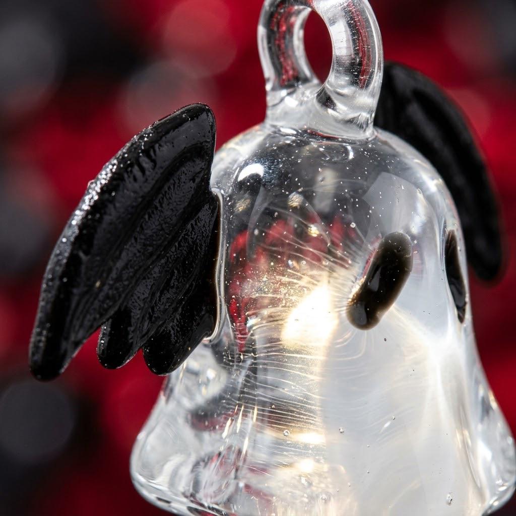 Ghost Ornament with Black Side Wings and Downturned Eyes, Halloween Hanging Decor by AuroraeGlass — photo 3
