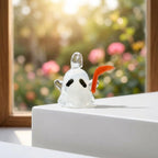 Ghost Ornament with Orange Curved Side Detail, Mini Halloween Hanging Decor by AuroraeGlass — photo 9