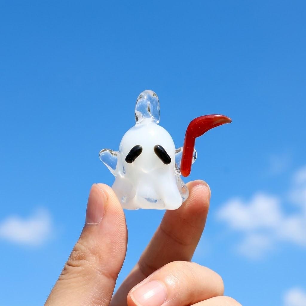 Ghost Ornament with Orange Curved Side Detail, Mini Halloween Hanging Decor by AuroraeGlass — photo 6