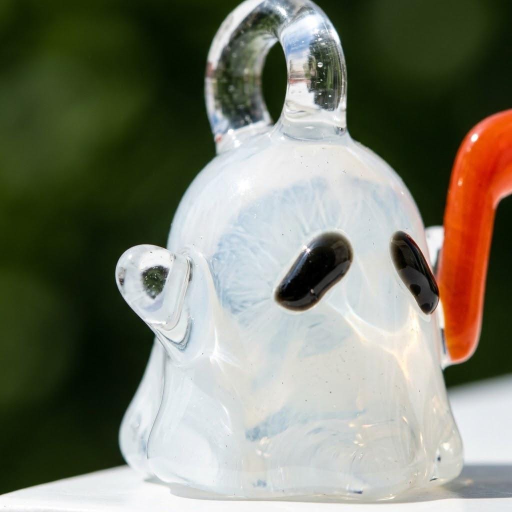 Ghost Ornament with Orange Curved Side Detail, Mini Halloween Hanging Decor by AuroraeGlass — photo 4