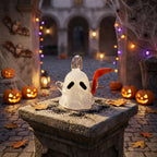 Ghost Ornament with Orange Curved Side Detail, Mini Halloween Hanging Decor by AuroraeGlass — photo 8