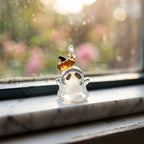 Ghost Ornament with Amber Pumpkin Hat and Downturned Eyes, Halloween Hanging Decor by AuroraeGlass — photo 9