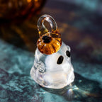 Ghost Ornament with Amber Pumpkin Hat and Downturned Eyes, Halloween Hanging Decor by AuroraeGlass — photo 3