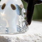 Ghost Ornament with Black Cross-Shaped Side Detail, Mini Halloween Hanging Decor by AuroraeGlass — photo 5