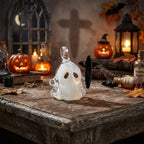 Ghost Ornament with Black Cross-Shaped Side Detail, Mini Halloween Hanging Decor by AuroraeGlass — photo 1
