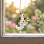 Smiling Ghost Ornament with Green Four-Leaf Clover and Red Horns, Halloween Decor by AuroraeGlass — photo 9