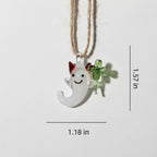 Smiling Ghost Ornament with Green Four-Leaf Clover and Red Horns, Halloween Decor by AuroraeGlass — photo 10