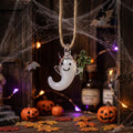 Smiling Ghost Ornament with Green Four-Leaf Clover and Red Horns, Halloween Decor by AuroraeGlass — photo 1