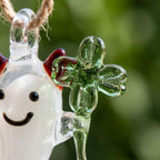 Smiling Ghost Ornament with Green Four-Leaf Clover and Red Horns, Halloween Decor by AuroraeGlass — photo 4