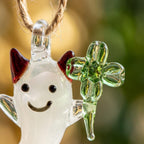 Smiling Ghost Ornament with Green Four-Leaf Clover and Red Horns, Halloween Decor by AuroraeGlass — photo 5