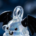 Smiling Ghost Ornament with Black Bat Wings, Wide Mini Halloween Hanging Decor by AuroraeGlass — photo 3