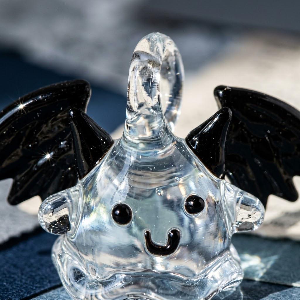 Smiling Ghost Ornament with Black Bat Wings, Wide Mini Halloween Hanging Decor by AuroraeGlass — photo 5
