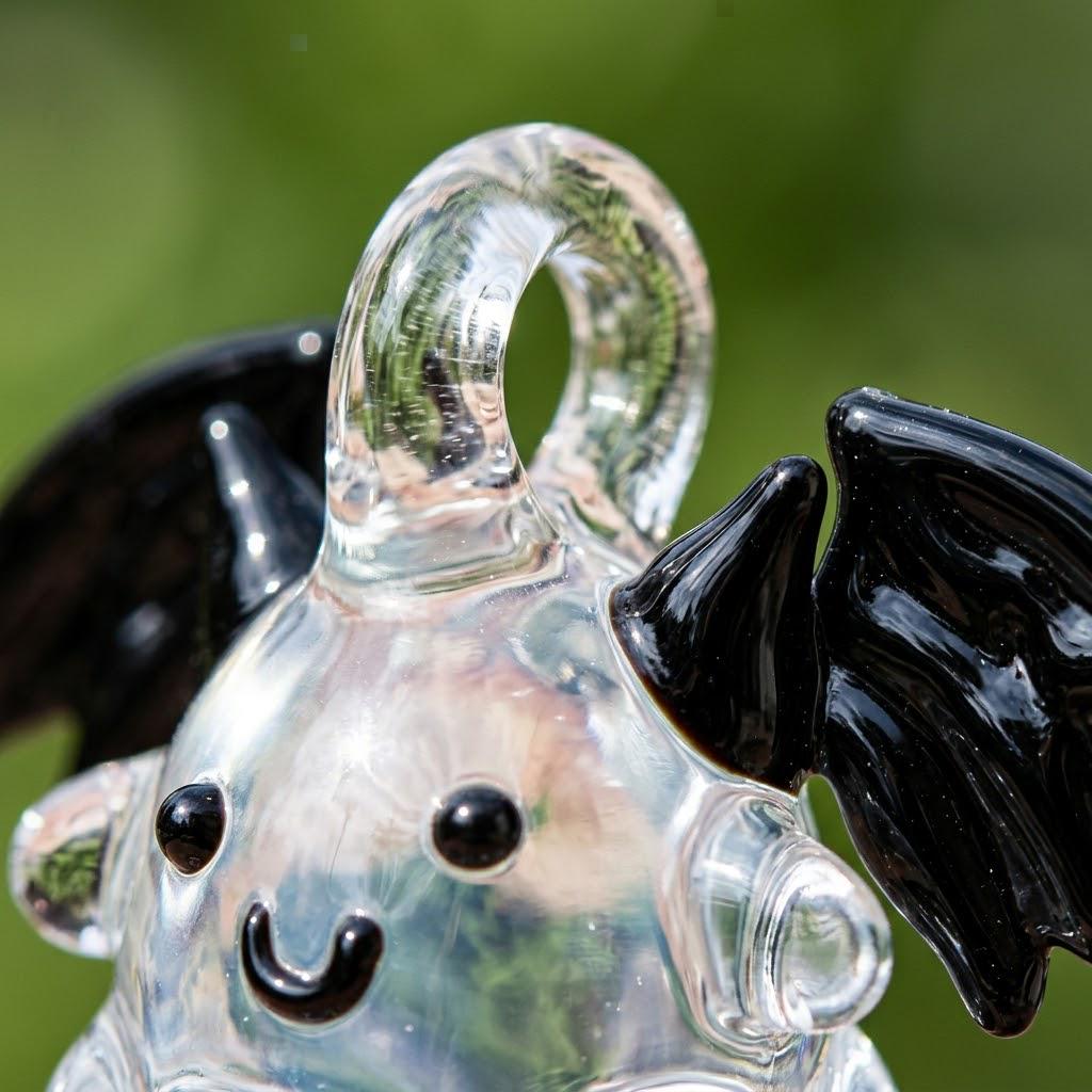 Smiling Ghost Ornament with Black Bat Wings, Wide Mini Halloween Hanging Decor by AuroraeGlass — photo 4