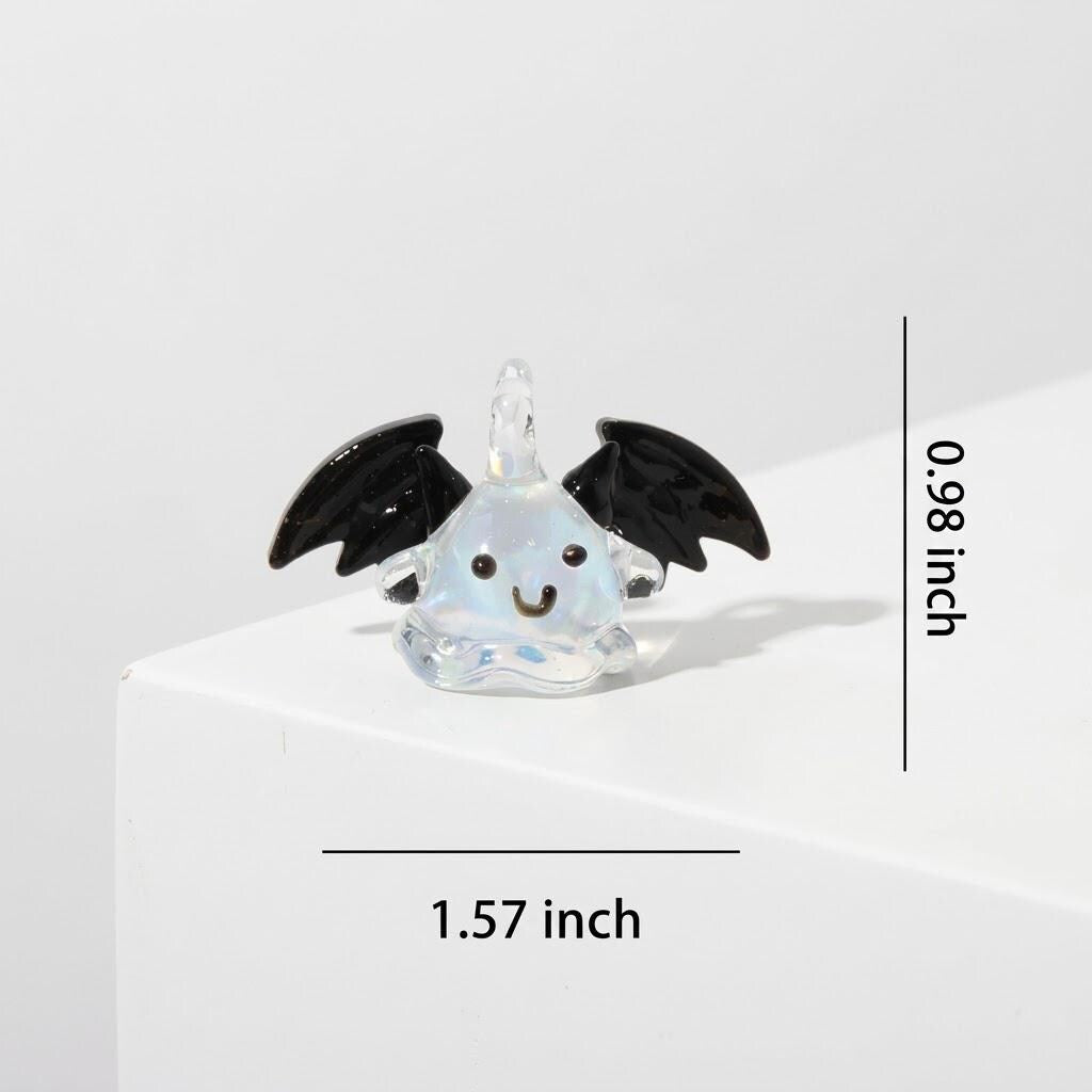 Smiling Ghost Ornament with Black Bat Wings, Wide Mini Halloween Hanging Decor by AuroraeGlass — photo 10