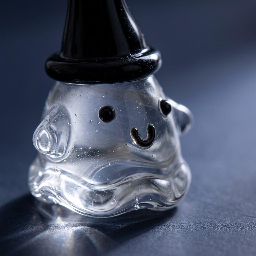 Smiling Ghost Figurine with Tall Black Pointed Hat, Tiny Halloween Shelf Decor by AuroraeGlass — photo 4