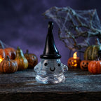 Smiling Ghost Figurine with Tall Black Pointed Hat, Tiny Halloween Shelf Decor by AuroraeGlass — photo 3