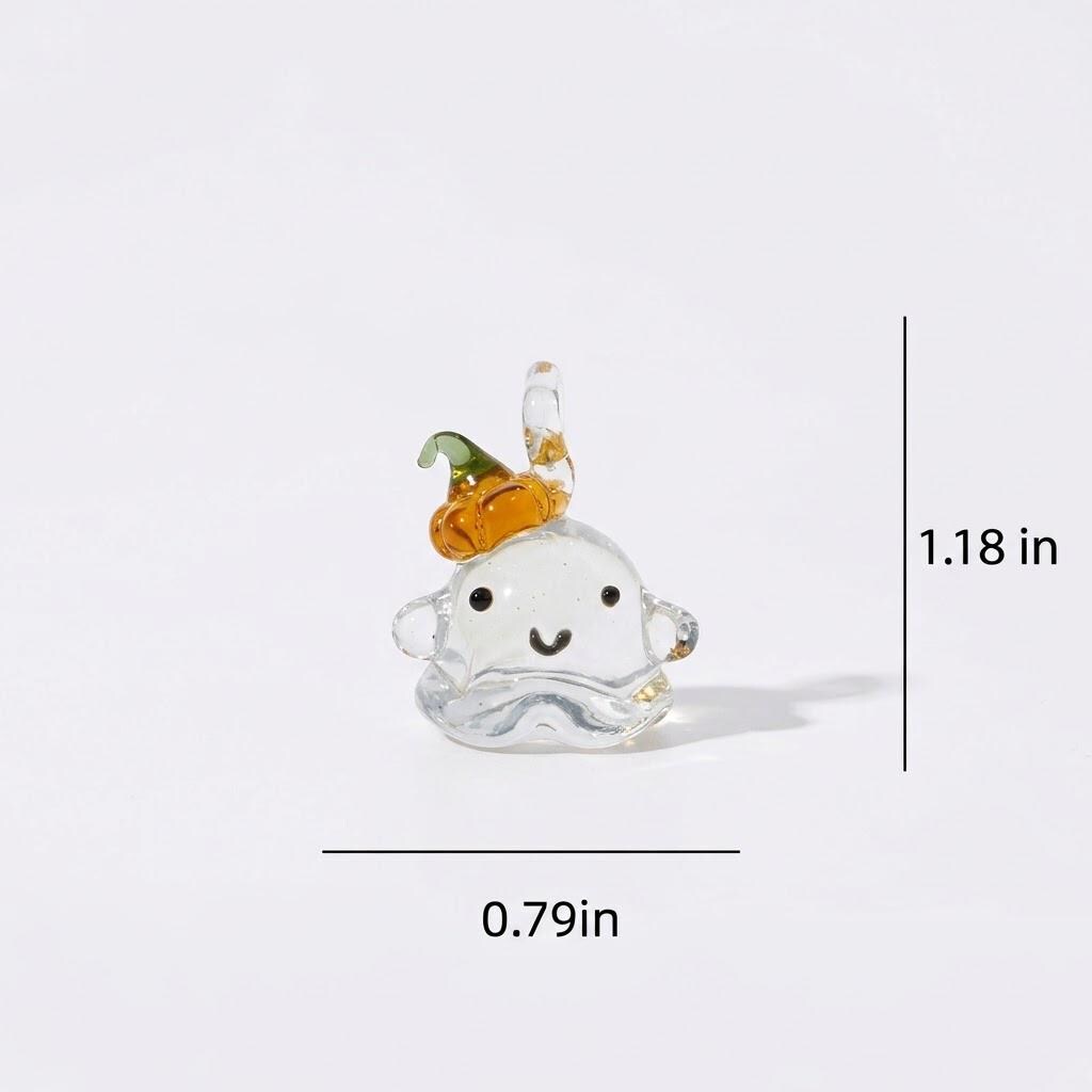 Smiling Ghost Ornament with Orange Pumpkin Hat, Small Halloween Hanging Decor by AuroraeGlass — photo 10