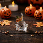 Smiling Ghost Ornament with Orange Pumpkin Hat, Small Halloween Hanging Decor by AuroraeGlass — photo 8