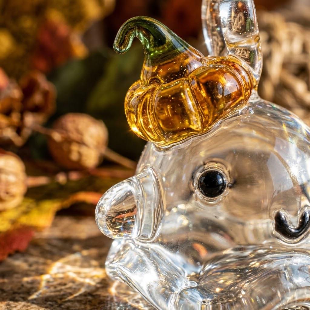 Smiling Ghost Ornament with Orange Pumpkin Hat, Small Halloween Hanging Decor by AuroraeGlass — photo 3