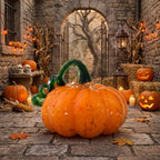 Orange Mottled Pumpkin Figurine with Green Curled Stem, Fall Table Decor by AuroraeGlass — photo 7
