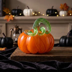Handmade Orange Pumpkin Figurine with Green Curled Stem, Fall Table Decor by AuroraeGlass — photo 1