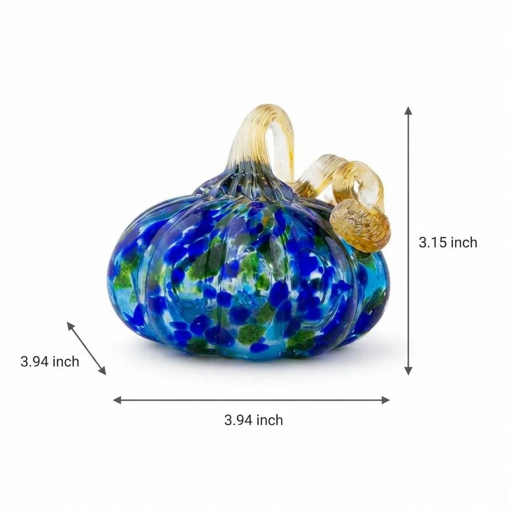Handmade Blue and Green Speckled Pumpkin Figurine, Fall Shelf Decor by AuroraeGlass — photo 10