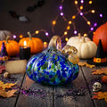 Handmade Blue and Green Speckled Pumpkin Figurine, Fall Shelf Decor by AuroraeGlass — photo 1