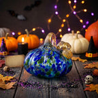 Handmade Blue and Green Speckled Pumpkin Figurine, Fall Shelf Decor by AuroraeGlass — photo 1