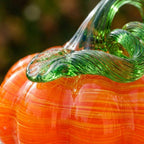 Handmade Orange Striped Pumpkin Figurine with Green Curl, Autumn Table Decor by AuroraeGlass — photo 5