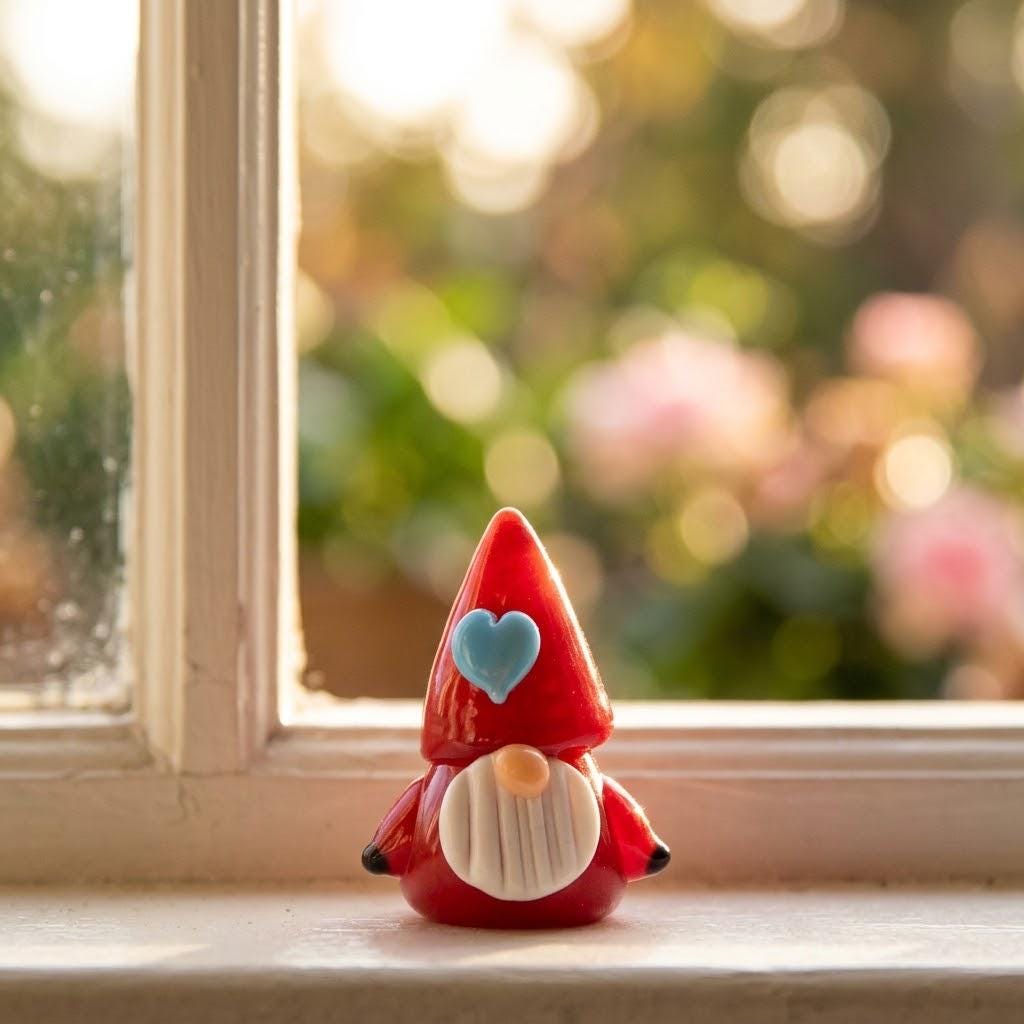 Red Hat Gnome Figurine with Blue Heart and White Beard, Mini Shelf Decor by AuroraeGlass — photo 9