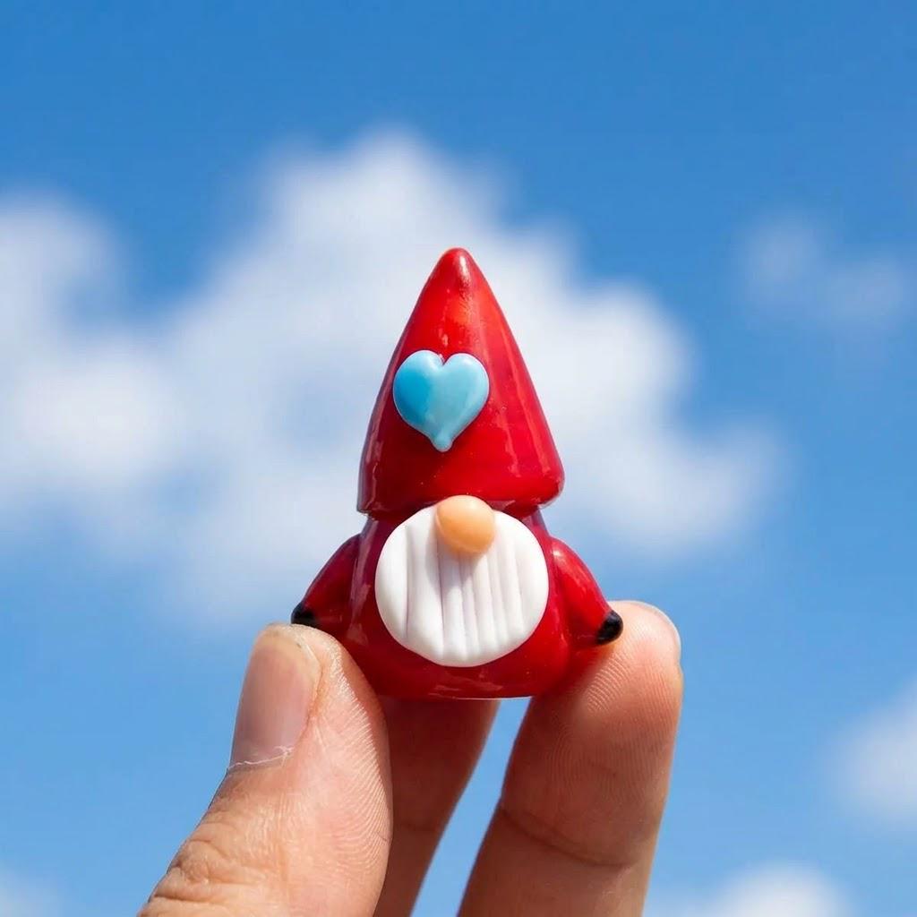 Red Hat Gnome Figurine with Blue Heart and White Beard, Mini Shelf Decor by AuroraeGlass — photo 4