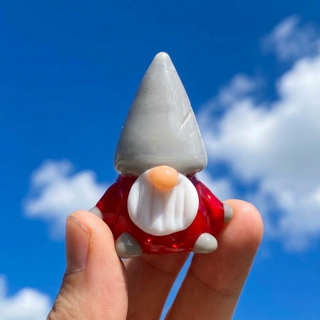 Gnome Figurine with Gray Pointed Hat and Red Body, Mini Indoor Shelf Decor by AuroraeGlass — photo 4
