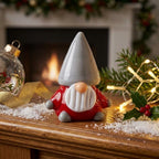 Gnome Figurine with Gray Pointed Hat and Red Body, Mini Indoor Shelf Decor by AuroraeGlass — photo 1
