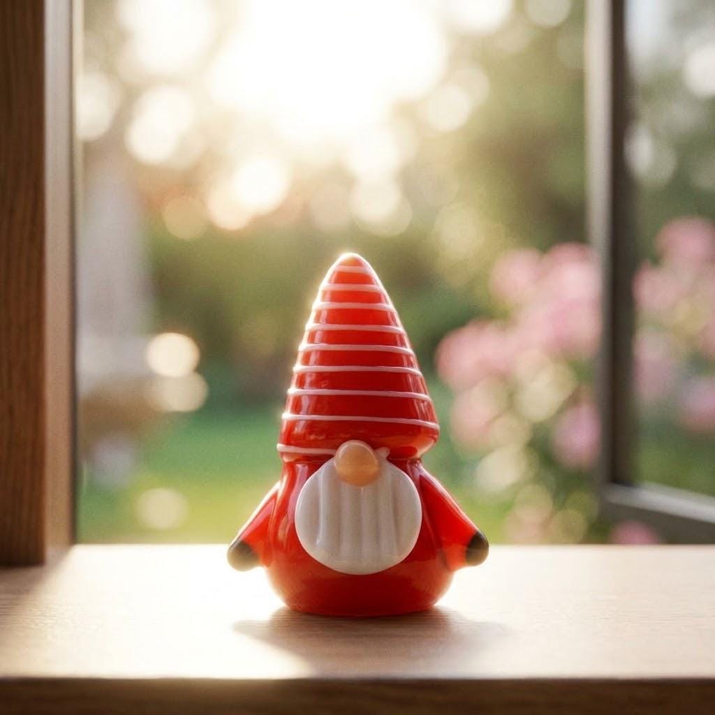 Gnome Figurine with Red and White Striped Pointed Hat, Mini Shelf Decor by AuroraeGlass — photo 9