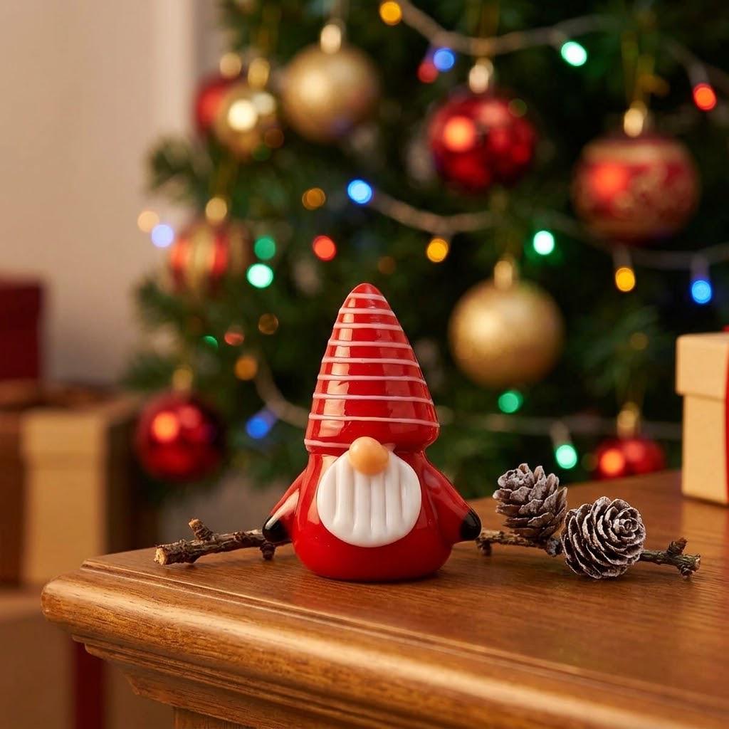 Gnome Figurine with Red and White Striped Pointed Hat, Mini Shelf Decor by AuroraeGlass — photo 2