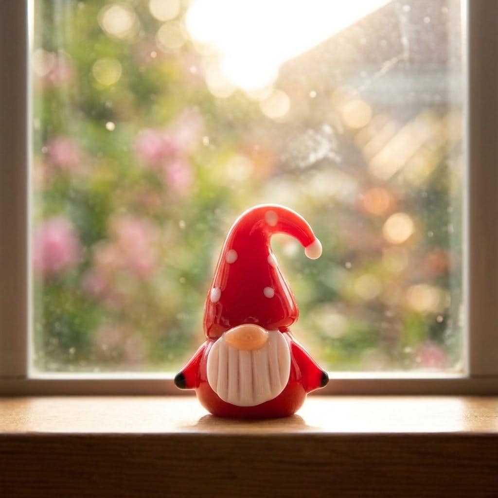 Gnome Figurine with Curved Red Polka Dot Hat and White Beard, Mini Decor by AuroraeGlass — photo 8